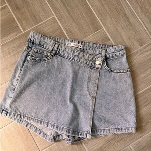 Zara Denim Wrap Skort in Light Blue